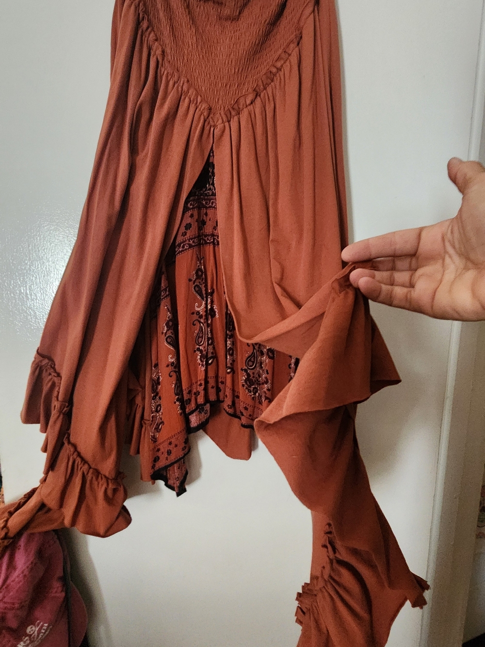 Smocked Waist Asymmetrical Skirt in Rust with Bandana Panels - Picture 4 of 4